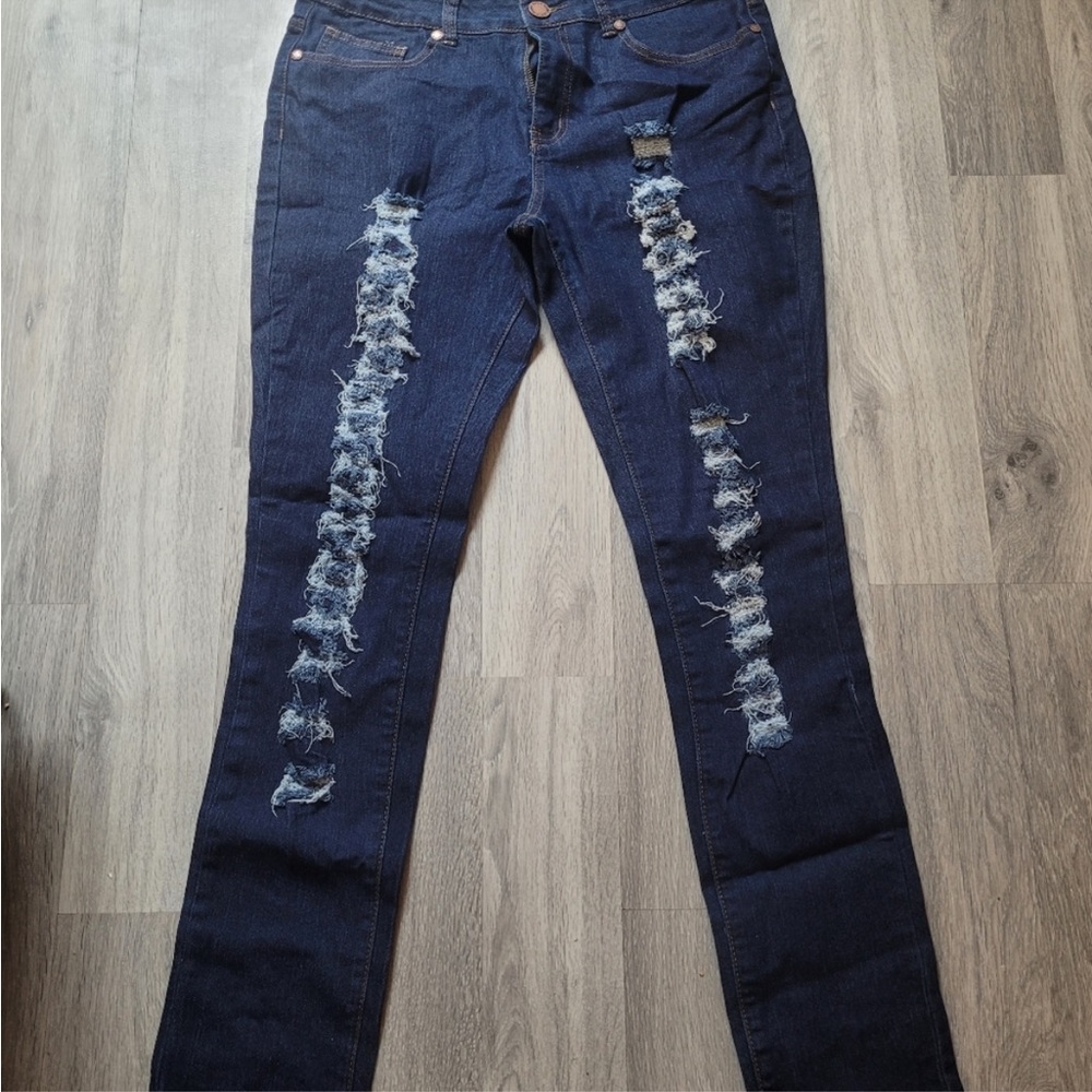 NEW QQMY distressed jeans size 13/14 dark blue